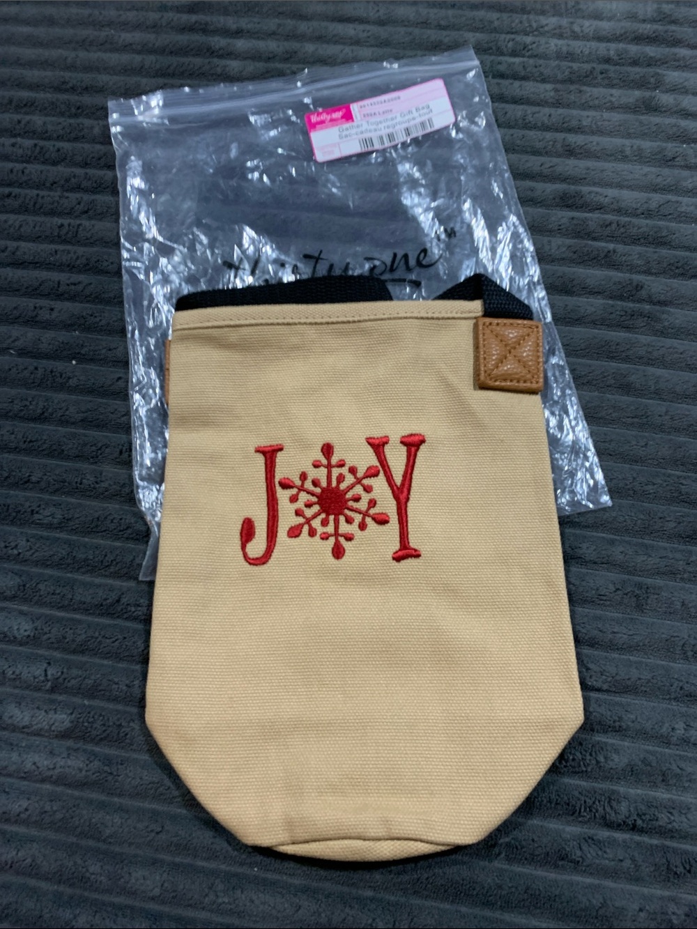 thirty-one Tan Mini Bag with Red 'JOY' Embroidery